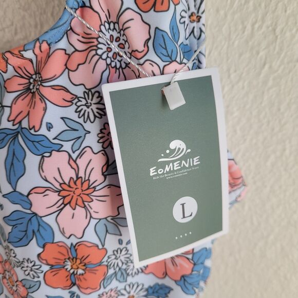 Eomenie NEW Swimsuit Sz L Skirted Dress One Piece Floral Side Tie w TAGS - Picture 5 of 16